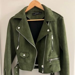 Olive Green Suede Biker Jacket